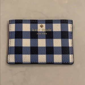 Kate Spade blue Hyde lane gingham card holder